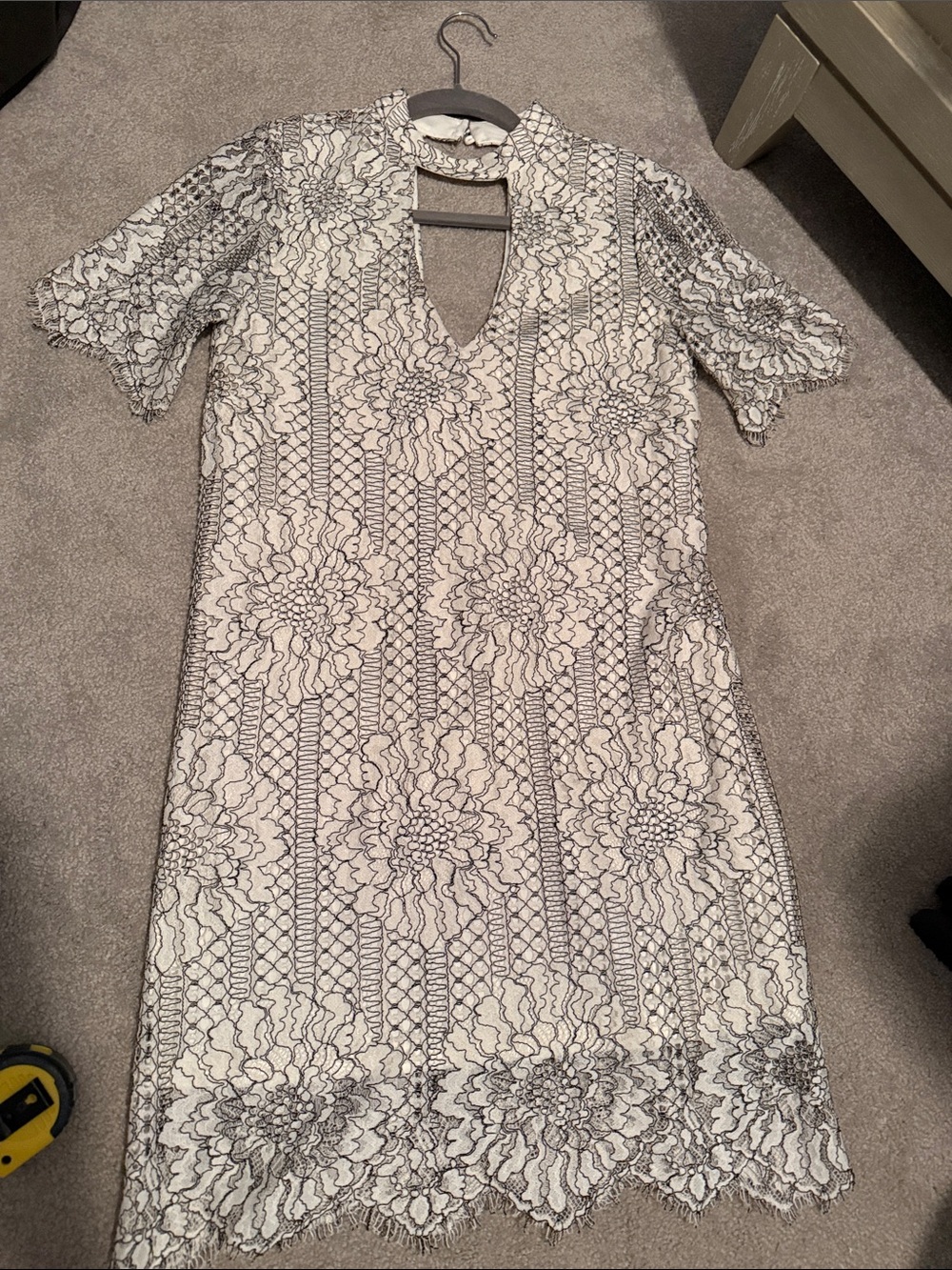 Socialite White Lace Midi Dress with Black Floral Overlay
